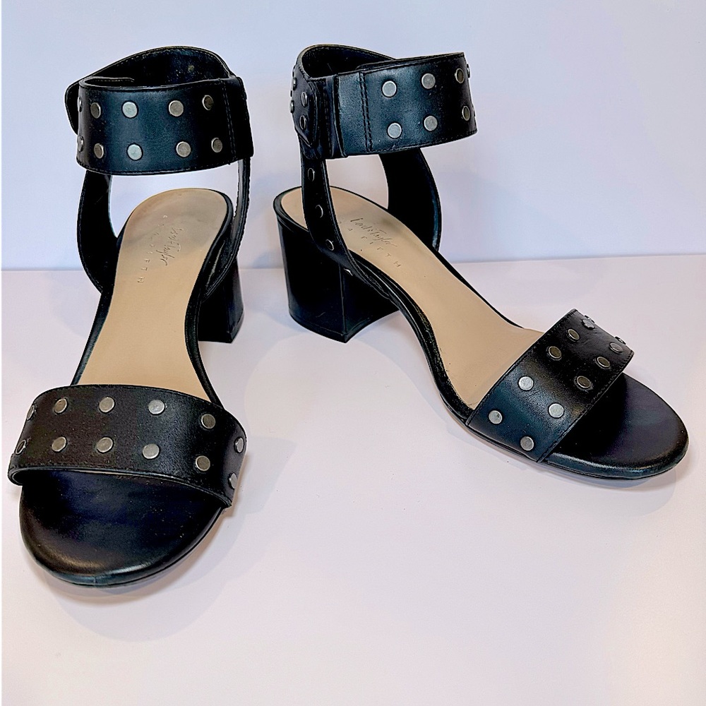 Lord & Taylor 424 Fifth Harrow Black Studded Block Heel Sandal, Size 8.5